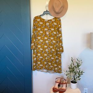 Fall Shift Dress in mustard and dusty blue